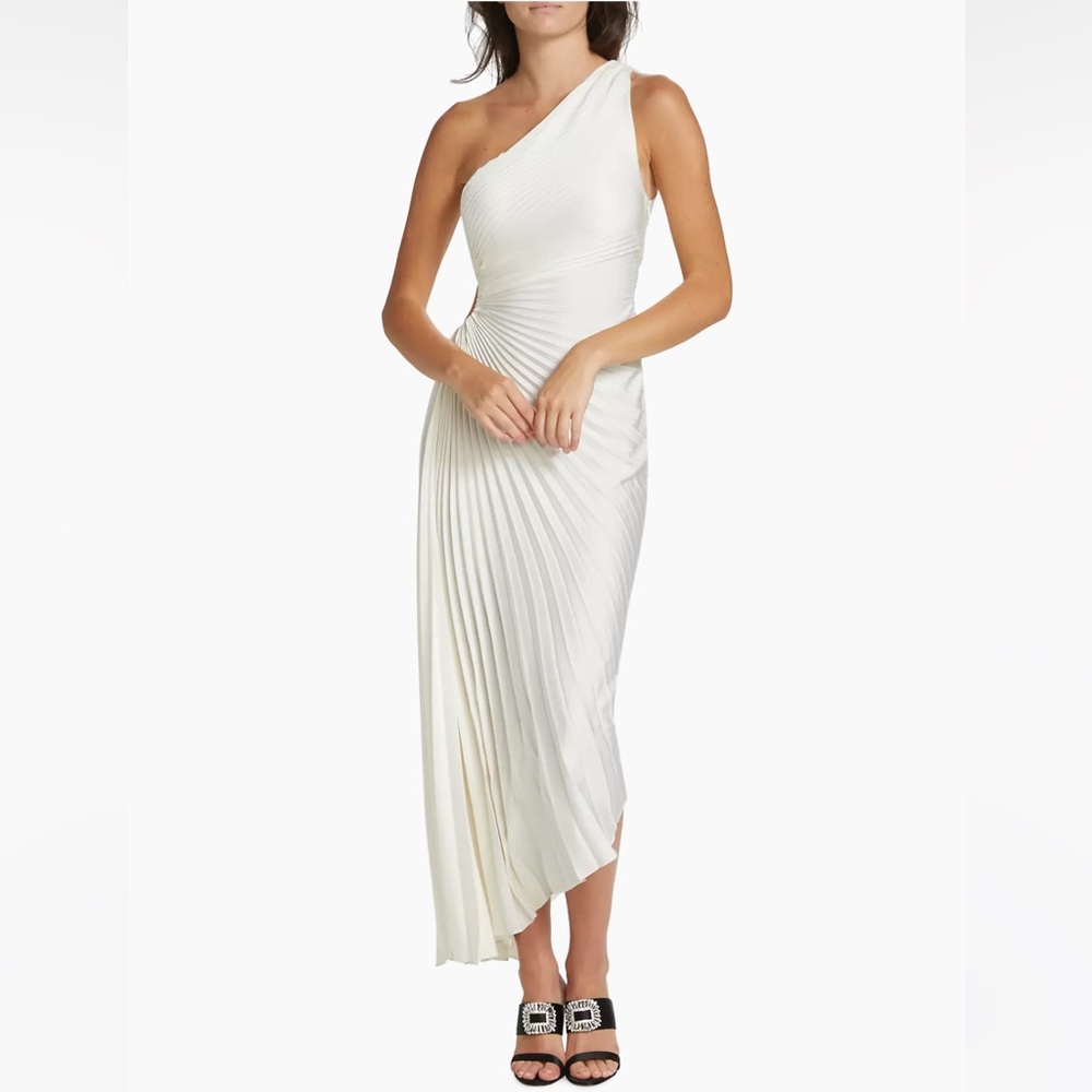 A.L.C Delfina Asymmetrical Pleated Dress in white